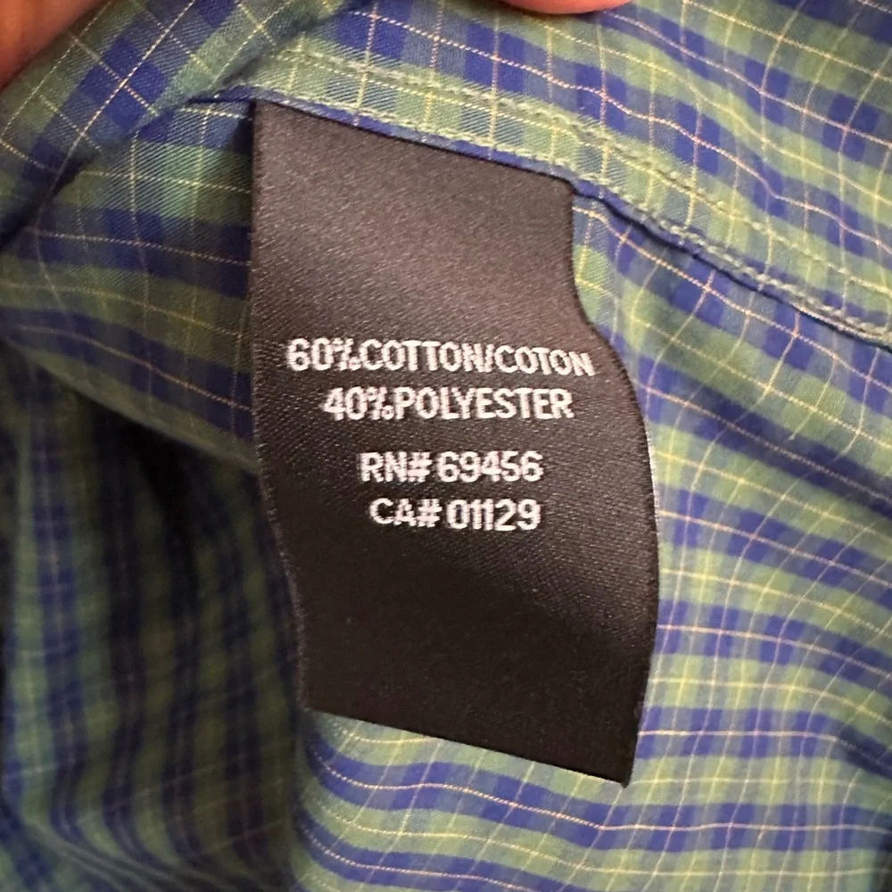 Ralph‎ Lauren Black Label Youth Size 18 Cotton Blue Green Plaid Dress Shirt